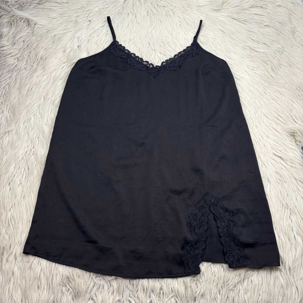 Unbranded Women's‎ M L Black Lace Trim Slip Dress Slit Front Cami Coquette Vamp